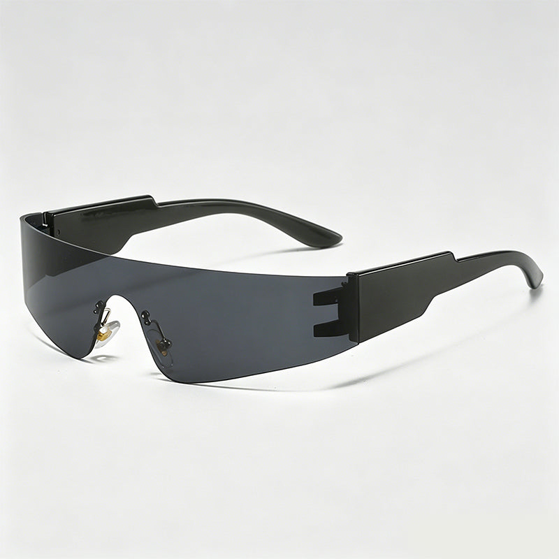 Rimless One Piece Wrap Around Sport Sunglasses