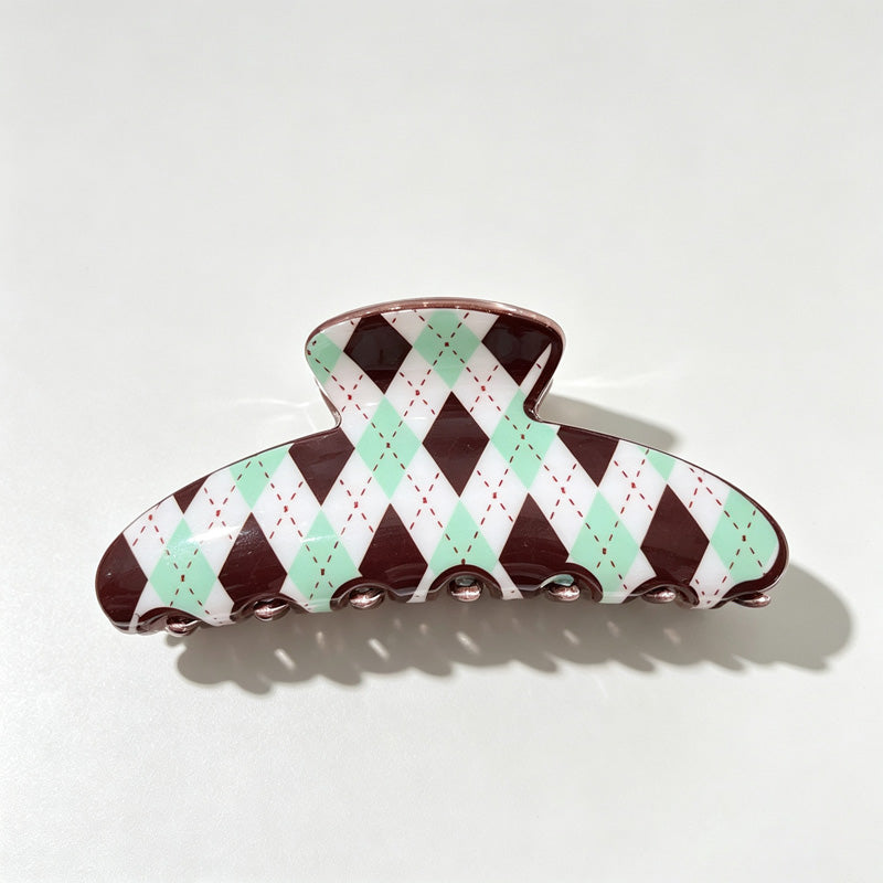 Argyle Print Fan Shape Hair Claw