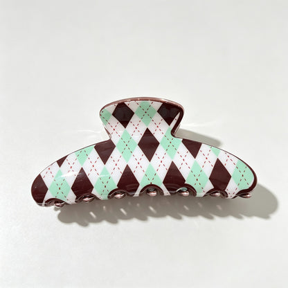 Argyle Print Fan Shape Hair Claw