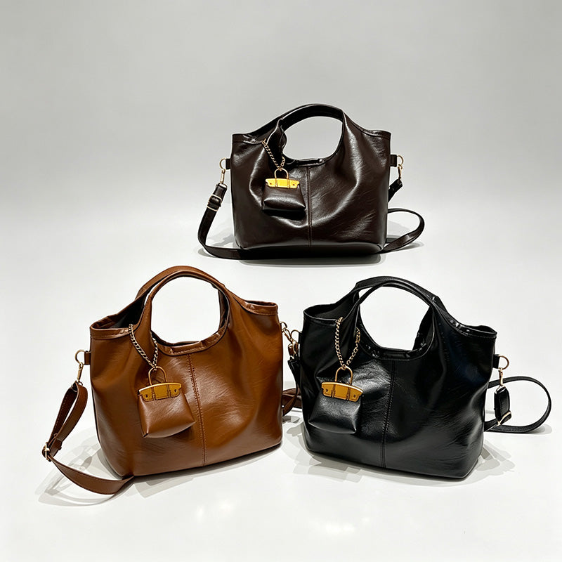 Solid Color Crossbody Bag with Pendant