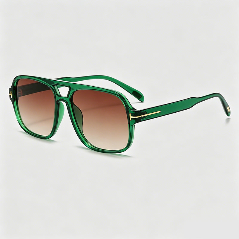 Double Bridge Pilot T-Detail Retro Square Sunglasses