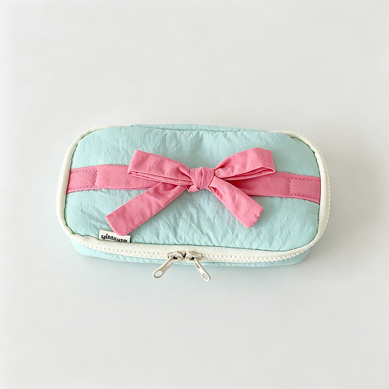 Bow‑Decorated Fabric Pencil Pouch
