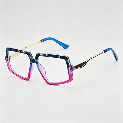 Large Square Irregular Two-tone Metal Temple Fashion Glasses