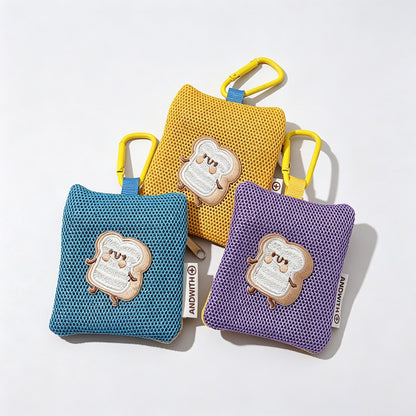 Toast Embroidery Mesh Zip Pouch