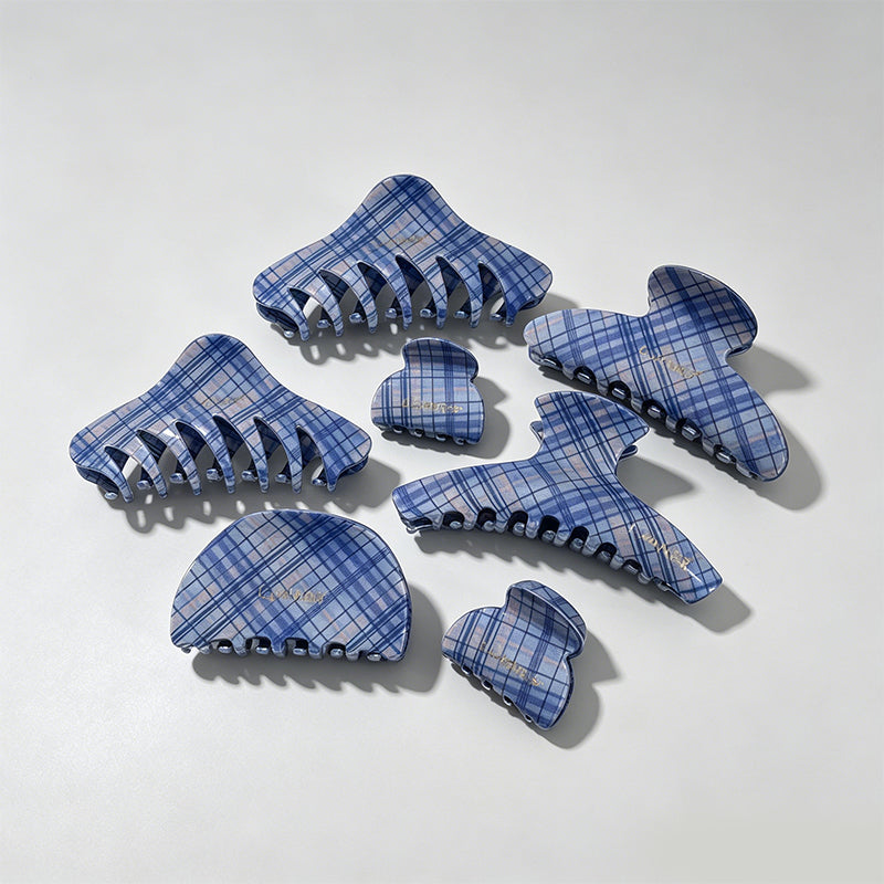 Sophisticated Blue Grid Pattern Shark Claw