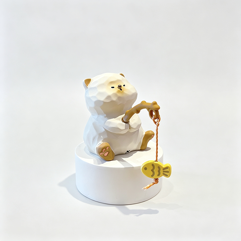 Resin Cat Fishing Figurine Ornament