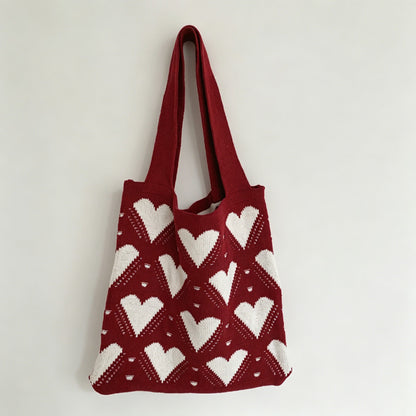 Heart Pattern Knit Tote Bag