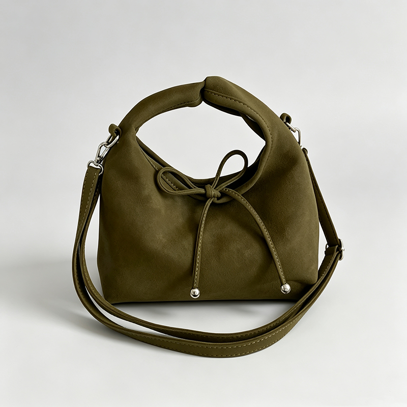 Faux Suede Bow Shoulder Bag
