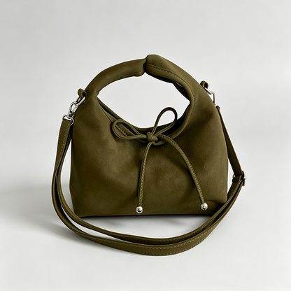 Faux Suede Bow Shoulder Bag