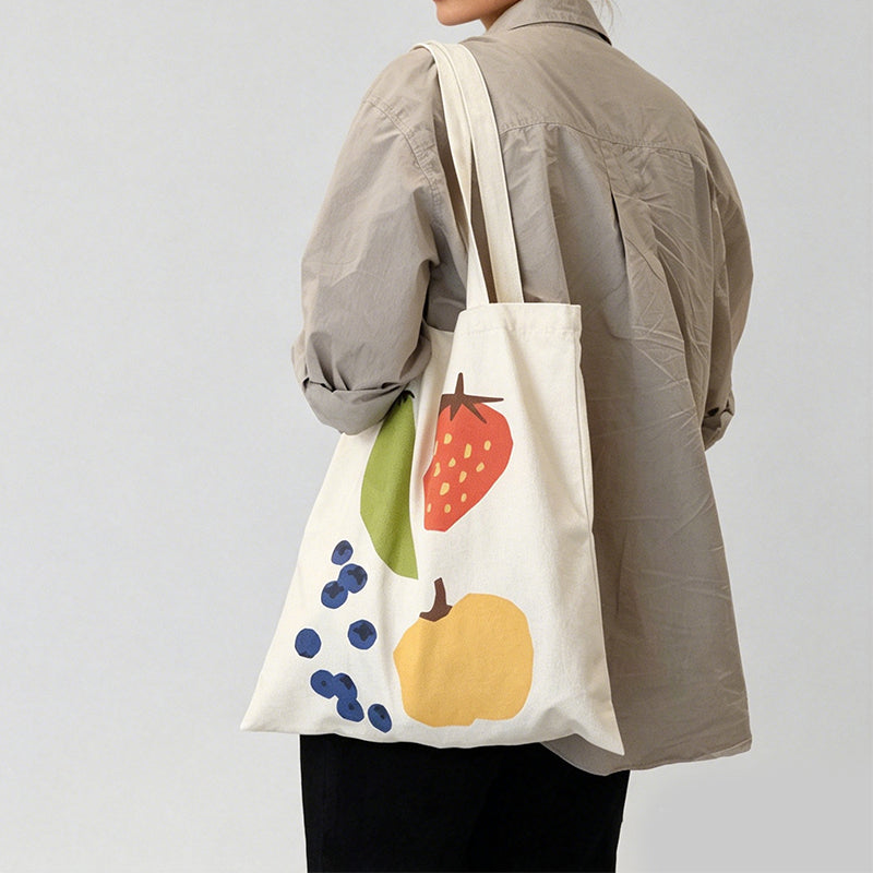 Fruit Veggie Print Canvas Tote Bag
