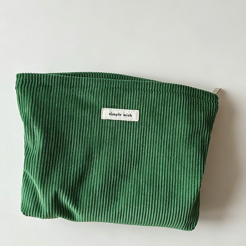 Minimalist Solid Color Corduroy Cosmetic Bag