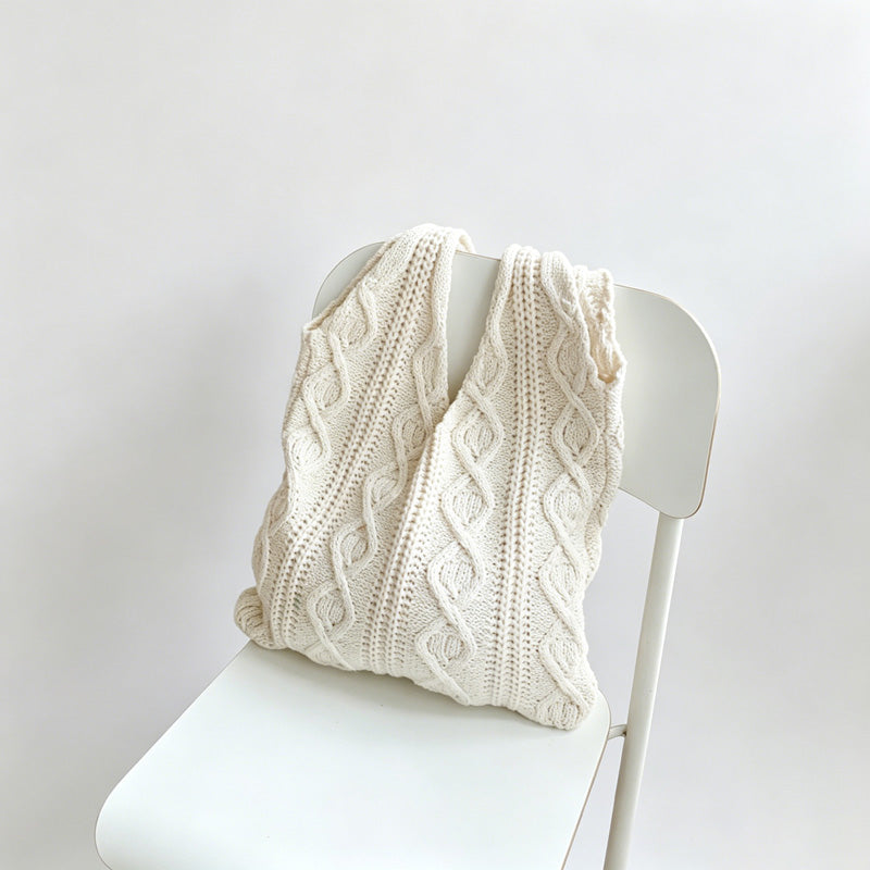 Cable Knit Hobo Tote Bag