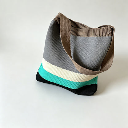 Color Block Knit Tote Bag