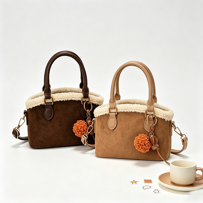 Faux Suede Top Handle Bag