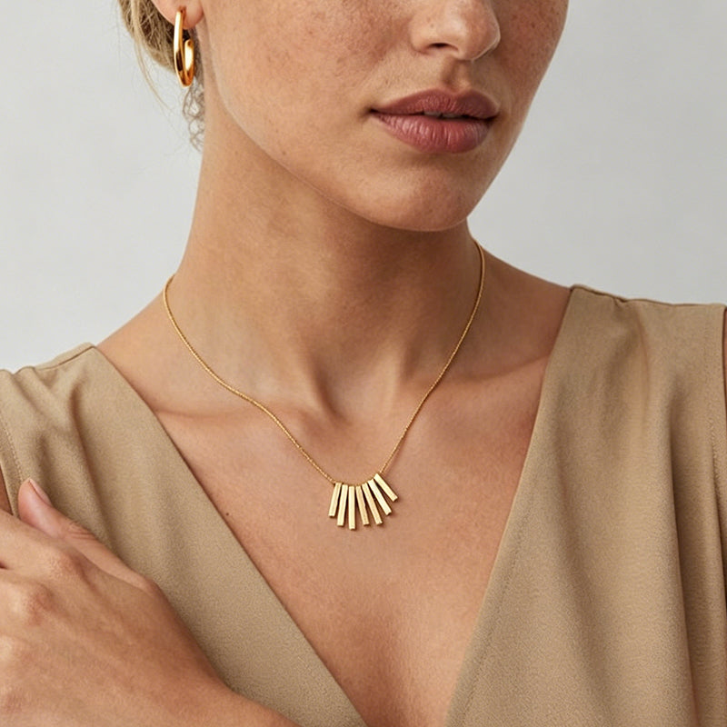 Minimalist Gold Bar Tassel Pendant Necklace