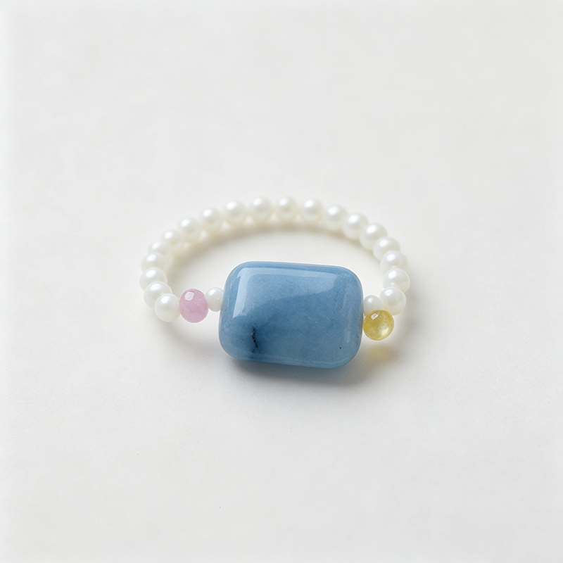 Multicolor Synthetic Stone Stretch Beaded Ring