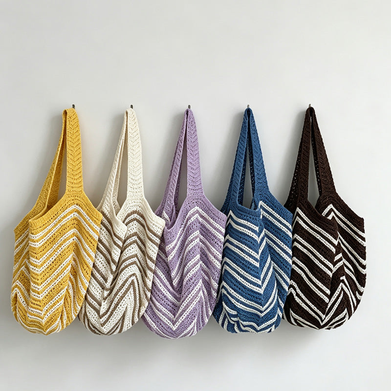 Zigzag Stripe Knit Tote Bag