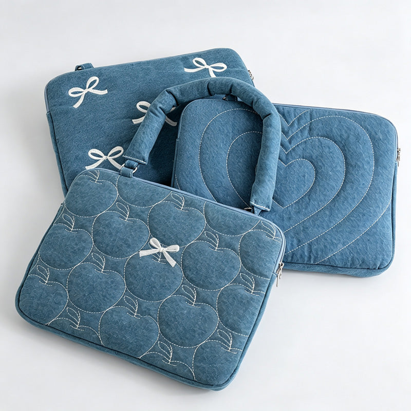 Denim Embroidered Handheld Laptop Sleeve