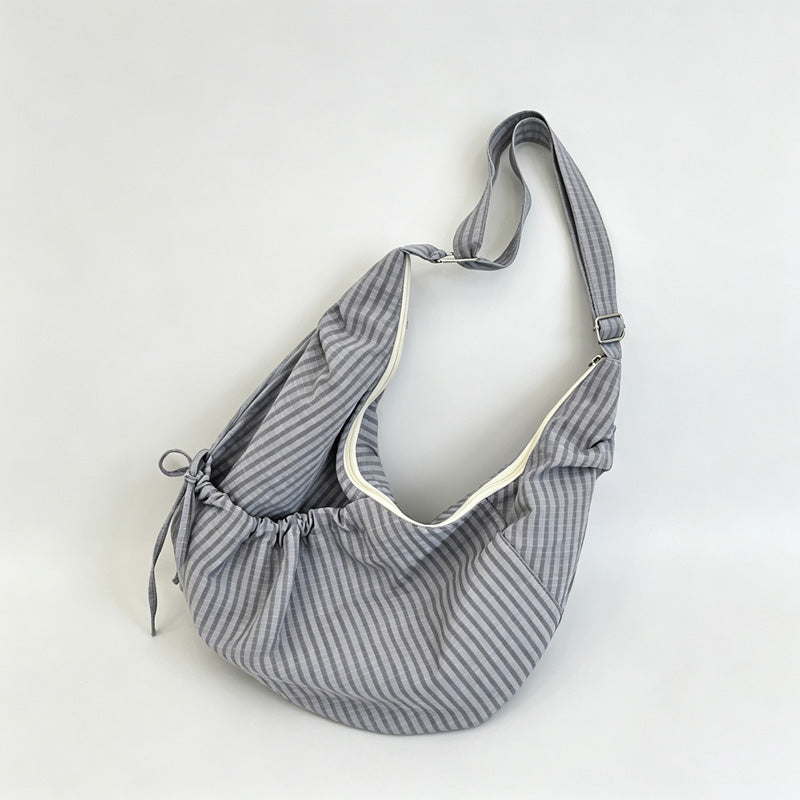 Grid Nylon Hobo Crossbody Bag