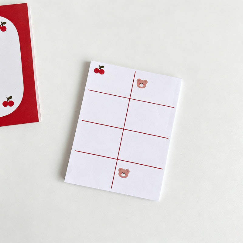 Bear & Cherry Print Non‑Sticky Notes