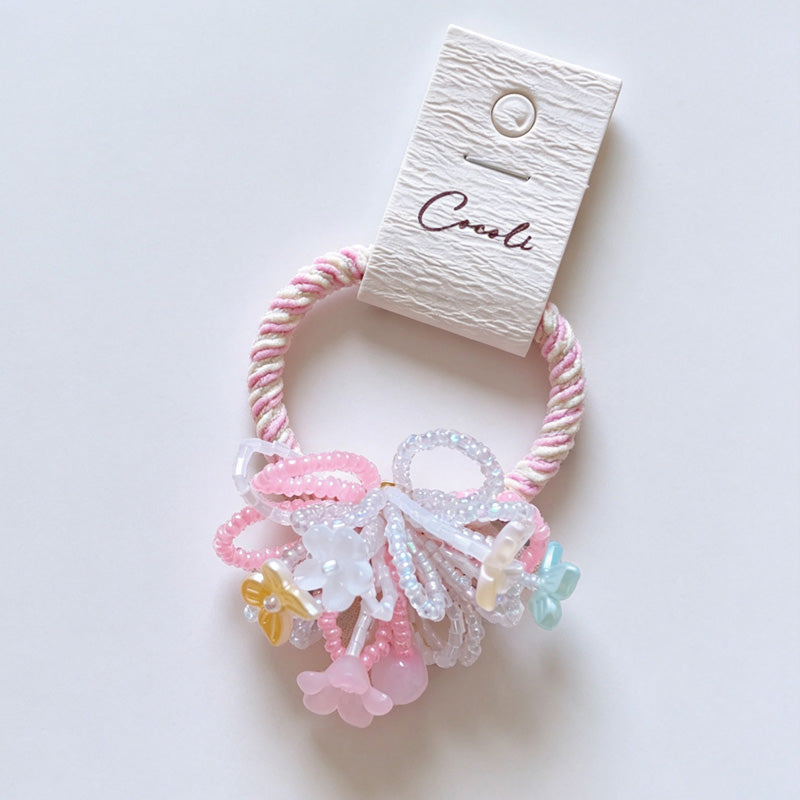 Colorful Bead Flower Elastic Hair Tie