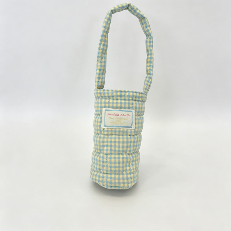 Plaid Quilted Fabric Water Bottle Carry Pouch
