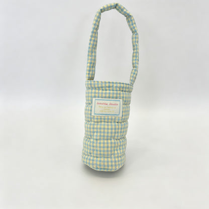 Plaid Quilted Fabric Water Bottle Carry Pouch