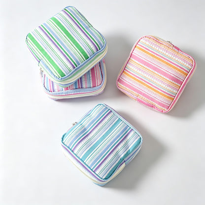 Striped Zipper Storage Pouch
