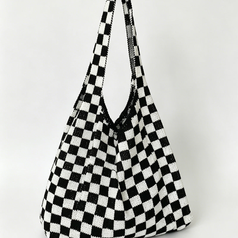Checkerboard Knit Tote Bag
