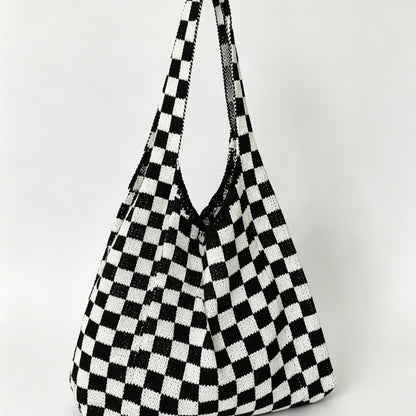 Checkerboard Knit Tote Bag