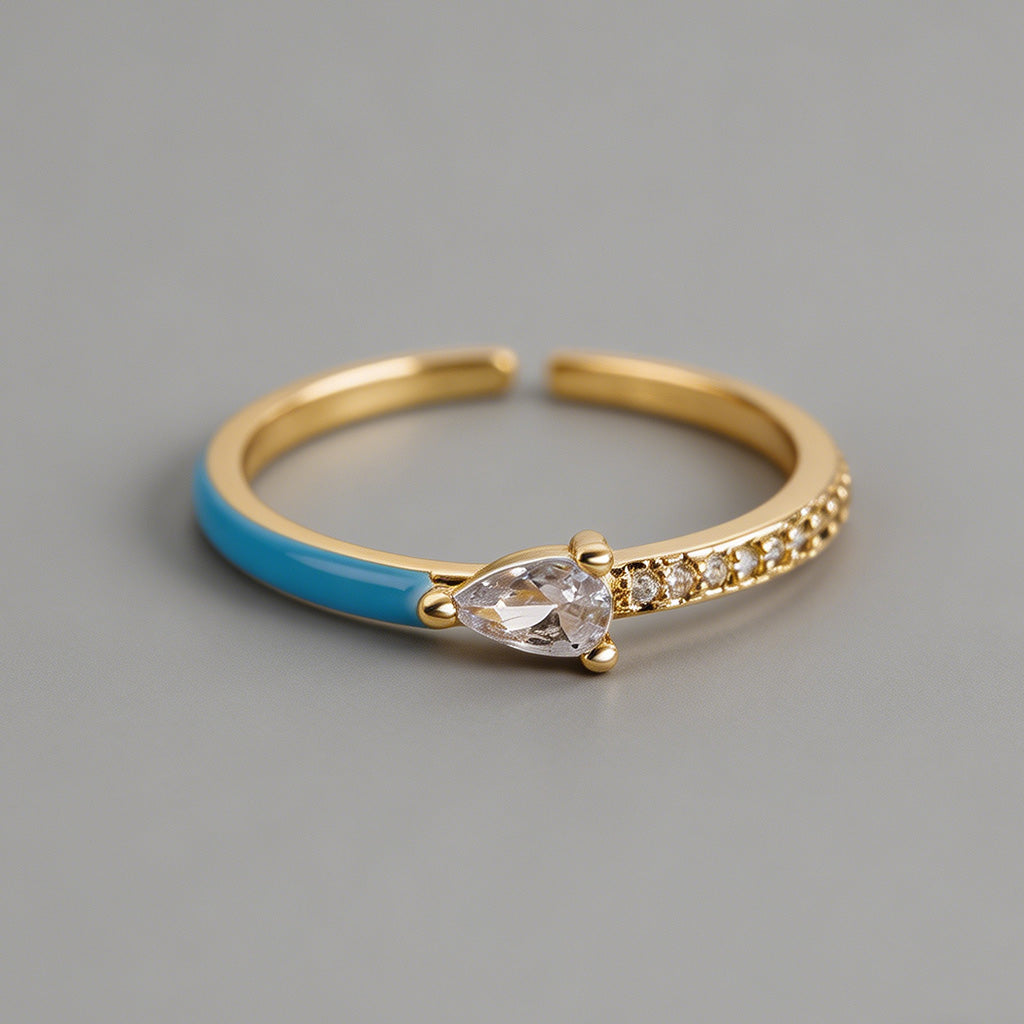 Colorful Enamel Pear CZ Open R - Shopdayla Wholesale - #2050