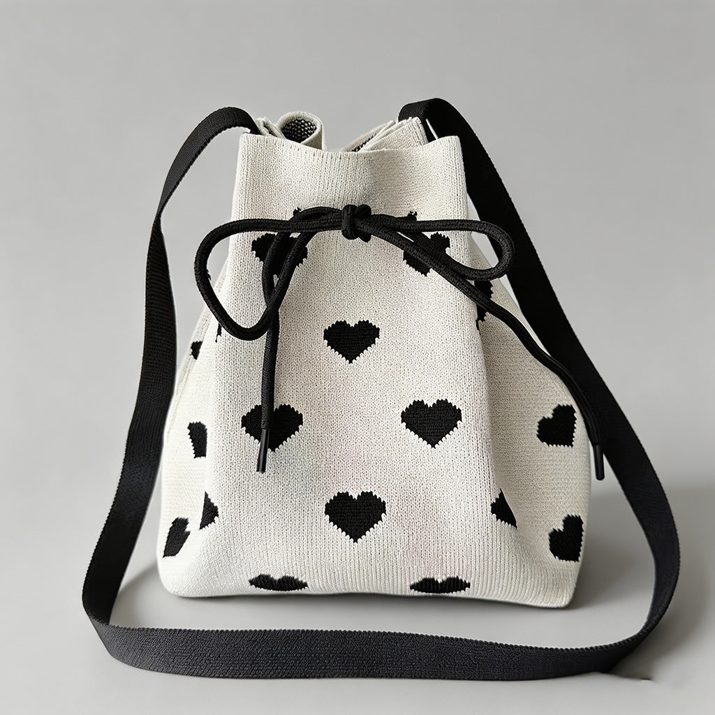 Wavy Knit Drawstring Bucket Bag