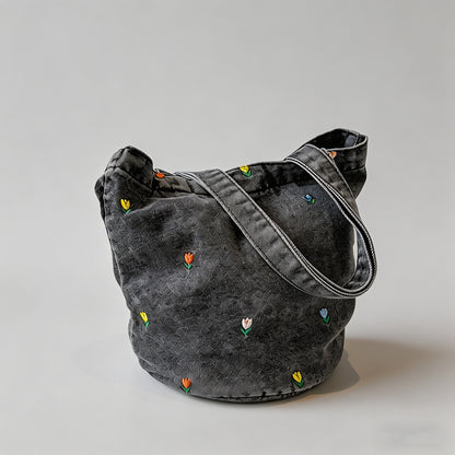 Floral Embroidered Denim Bucke - Shopdayla Wholesale - #0194