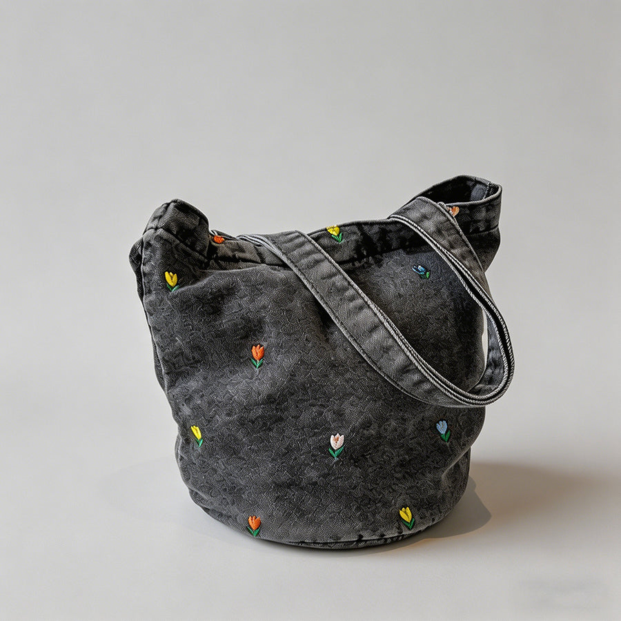 Floral Embroidered Denim Bucke - Shopdayla Wholesale - #0194