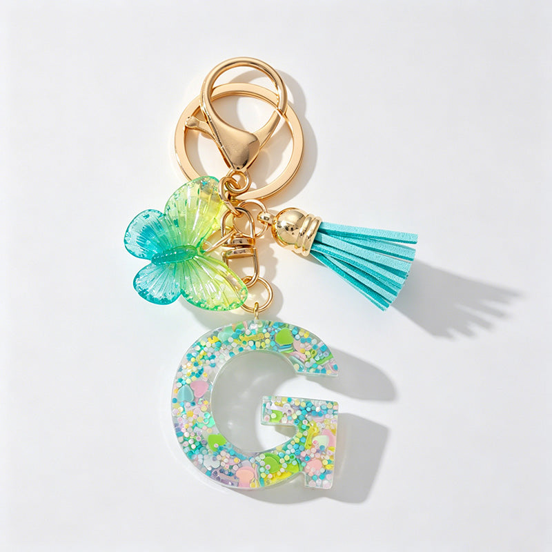 26 Letters Resin Butterfly Charm Keychains