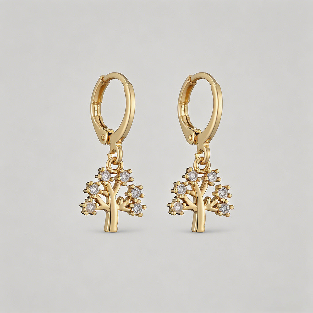 Tree of Life CZ Drop Hoop Earr - Shopdayla Wholesale - #3106