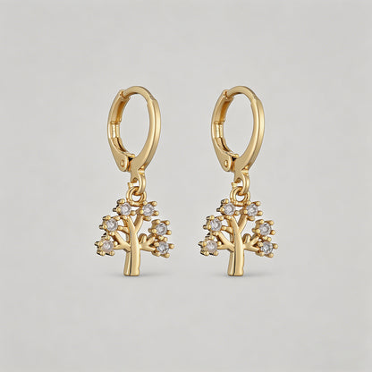 Tree of Life CZ Drop Hoop Earr - Shopdayla Wholesale - #3106