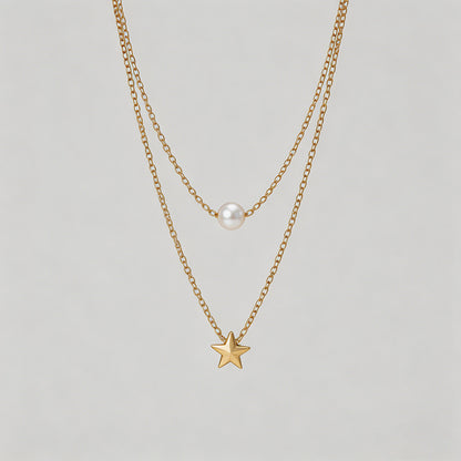 Double Layer Star & Pearl Pend - Shopdayla Wholesale - #9602