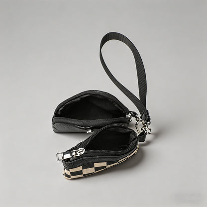 Checkered & Leather Wristlet B - Shopdayla Wholesale - #3170