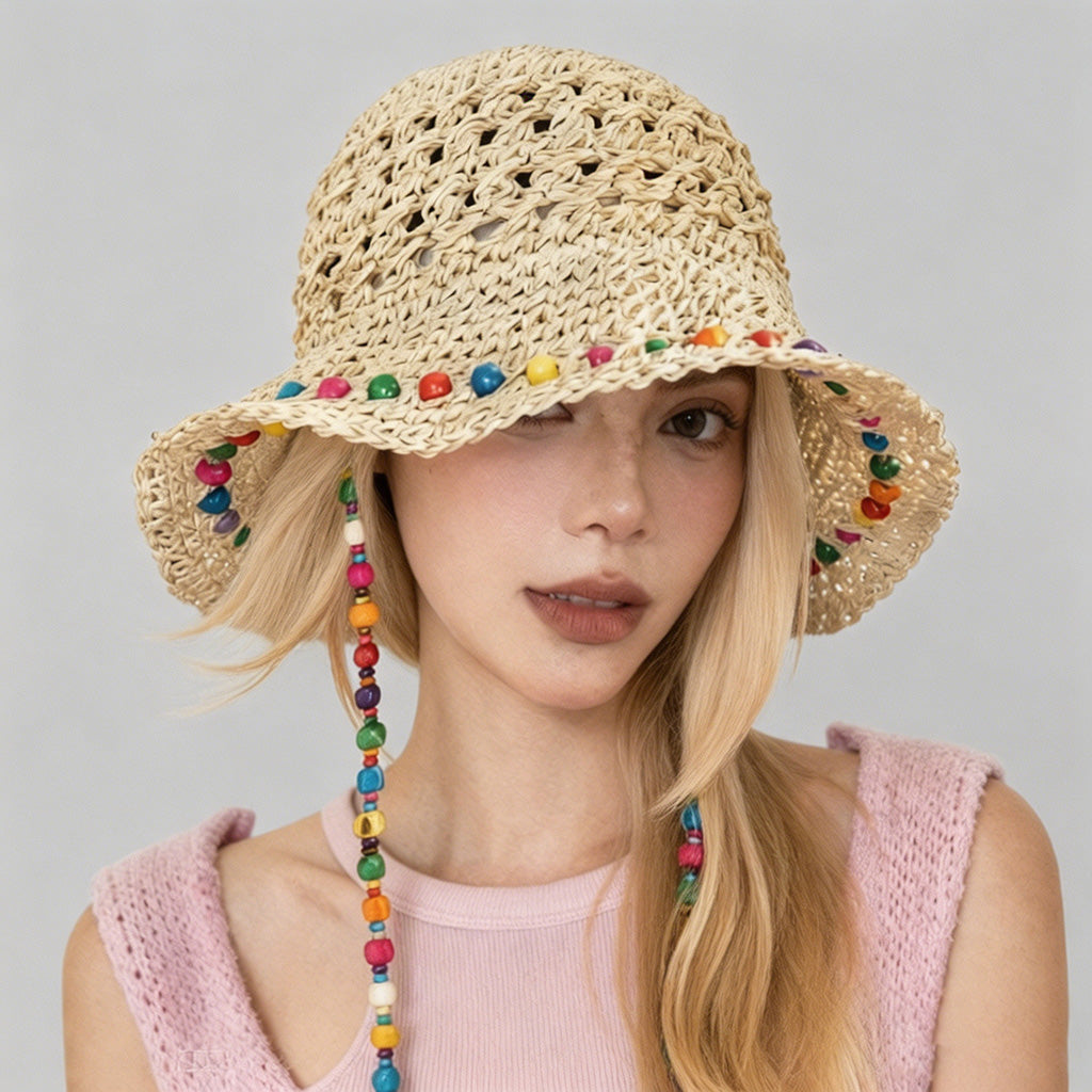 Beaded Straw Sun Hat - Shopdayla Wholesale - #5586