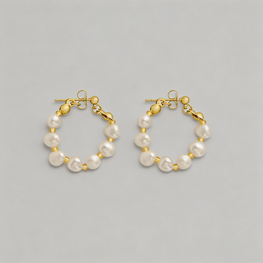 Dainty Pearl Hoop Earrings - Shopdayla Wholesale - #0210