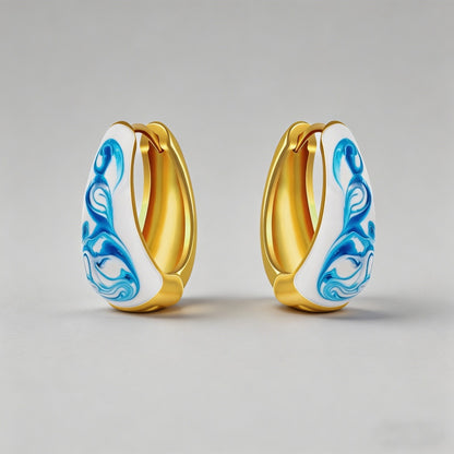 Blue Marbled Enamel 18K Gold P - Shopdayla Wholesale - #3570