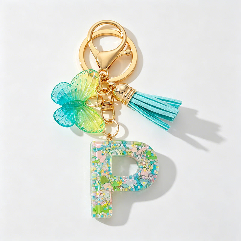26 Letters Resin Butterfly Charm Keychains