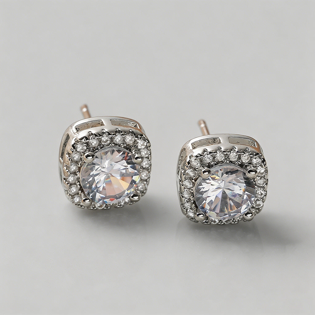 Halo Cushion Cut CZ Stud Earri - Shopdayla Wholesale - #7106
