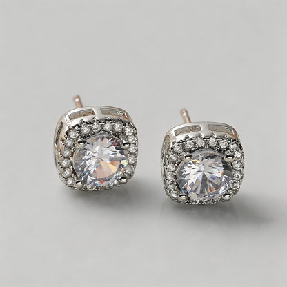 Halo Cushion Cut CZ Stud Earri - Shopdayla Wholesale - #7106