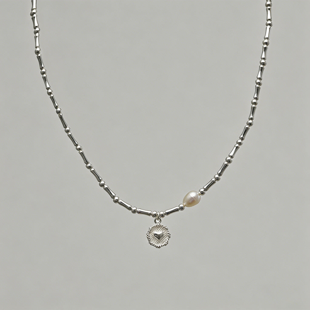 Silver Bead & Pearl Heart Char - Shopdayla Wholesale - #0082