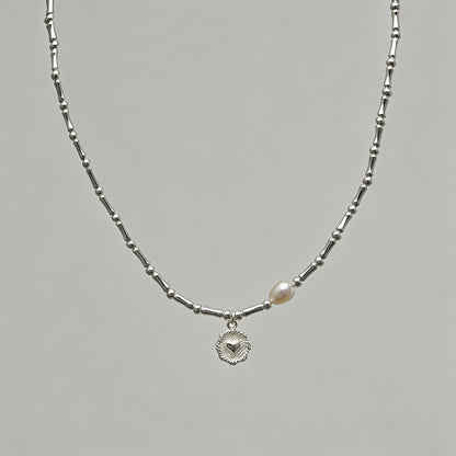 Silver Bead & Pearl Heart Char - Shopdayla Wholesale - #0082