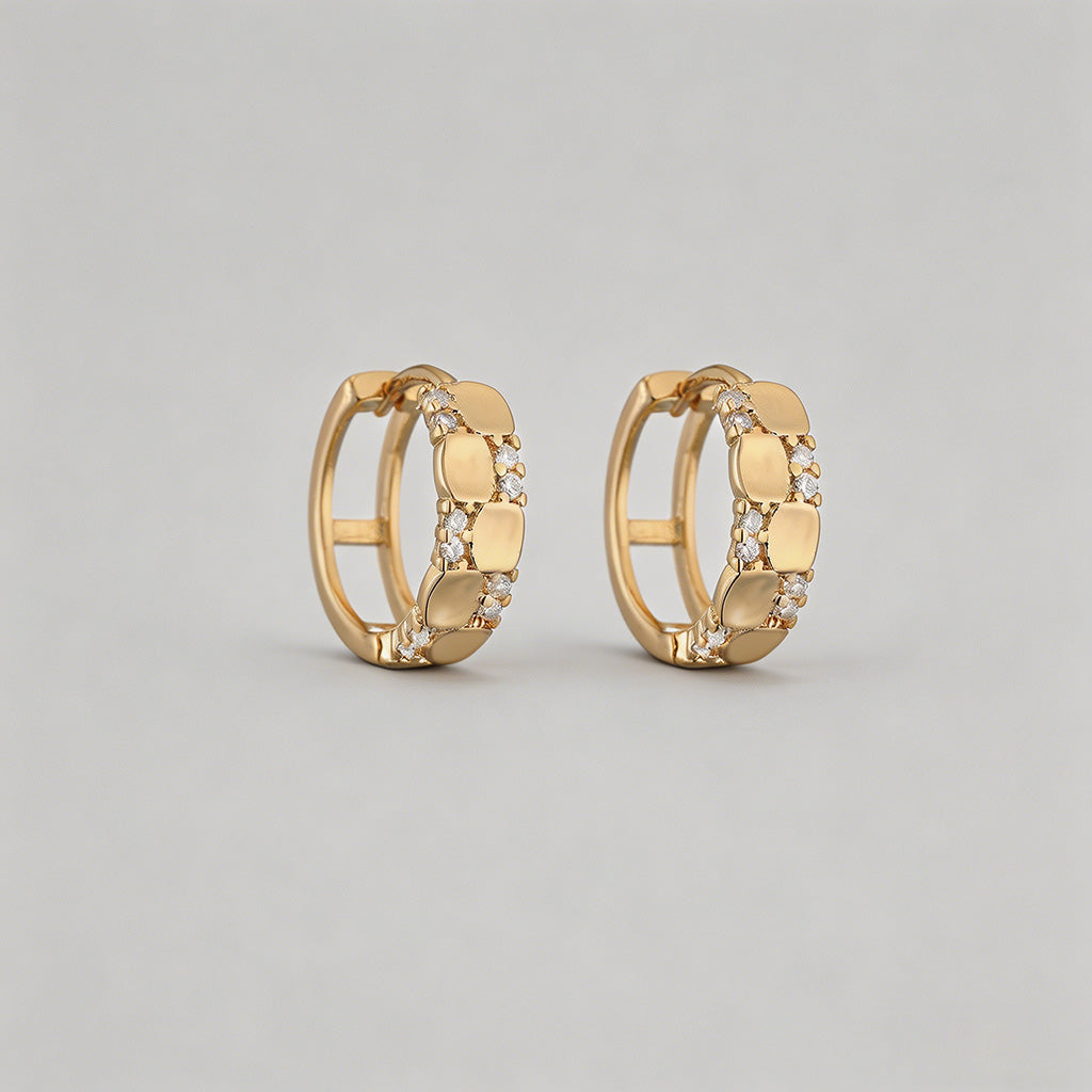 Checkerboard CZ Huggie Hoop Earrings