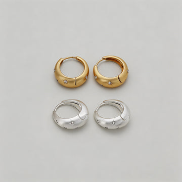 Brushed Starburst CZ Dome Hoop Earrings