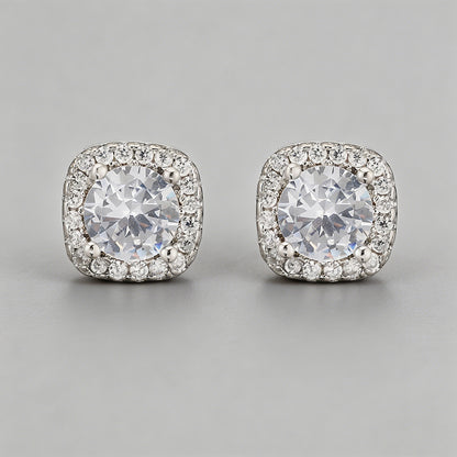 Halo Cushion Cut CZ Stud Earri - Shopdayla Wholesale - #4338